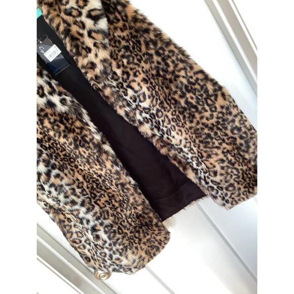 NWT Cejon Women Animal Print Faux Fur Open Front Jacket Vest Brown Beige Size XL - Picture 3 of 8